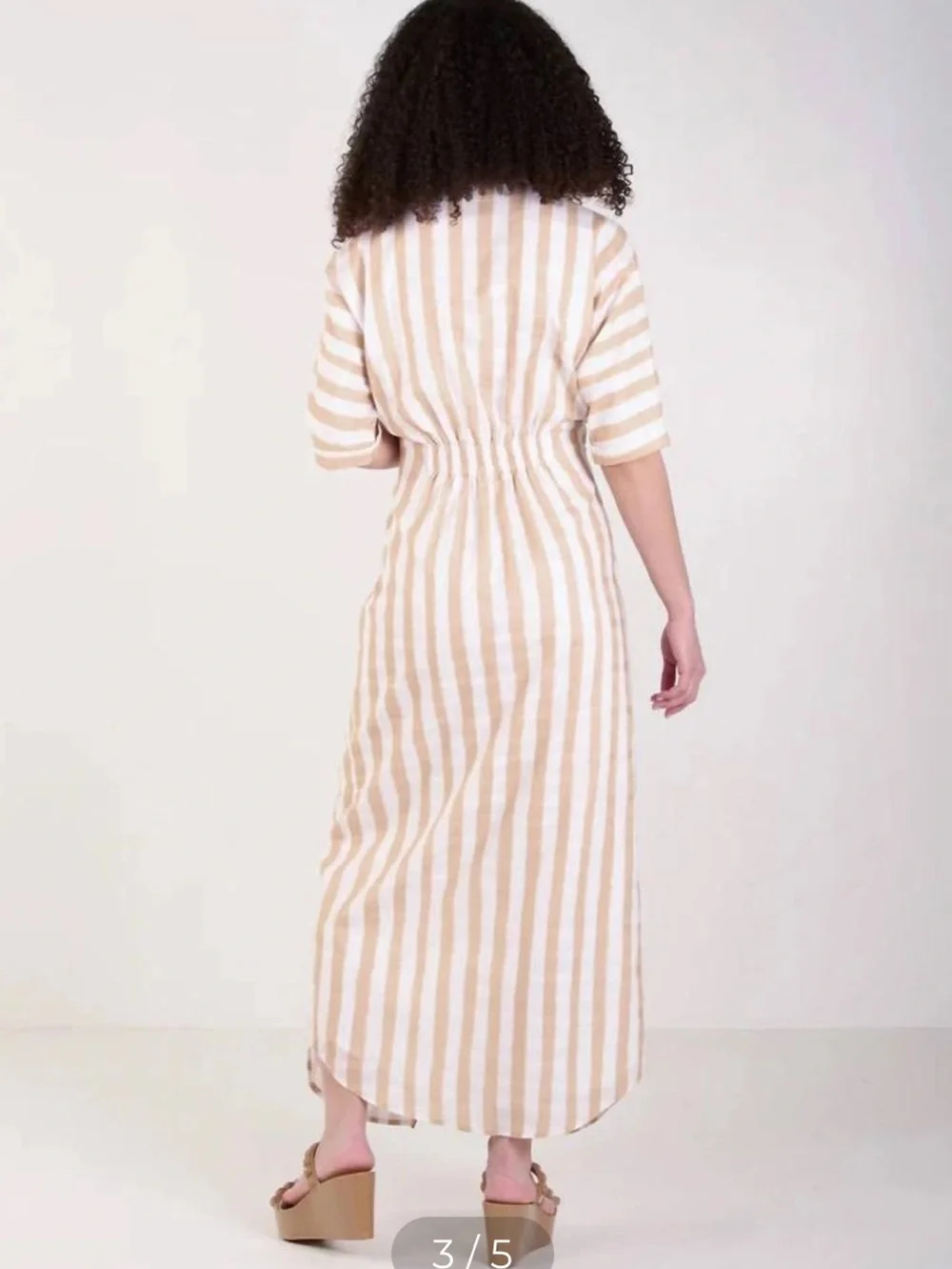 Emily McCarthy Georgia Striped Button-Front Shirt Dress in sand stripe S - Picture 11 of 12